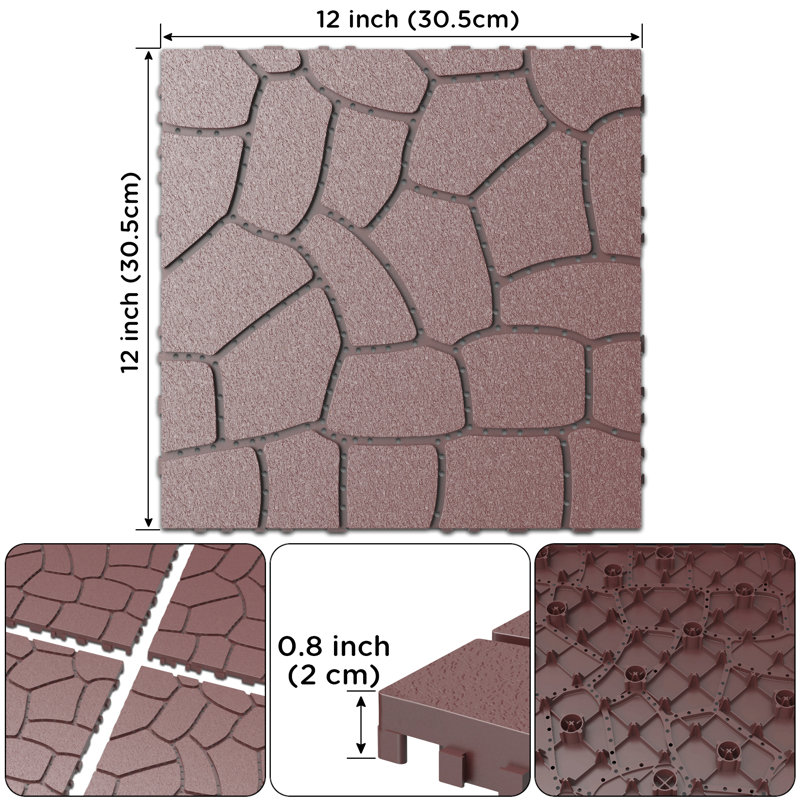Carreaux de terrasse de patio en pierre de 12 po, tuiles de terrasse à emboîtement de module de bricolage, tuiles de cour faciles et rapides à installer pour le porche de la cour arrière du balcon de la piscine 44 pièces