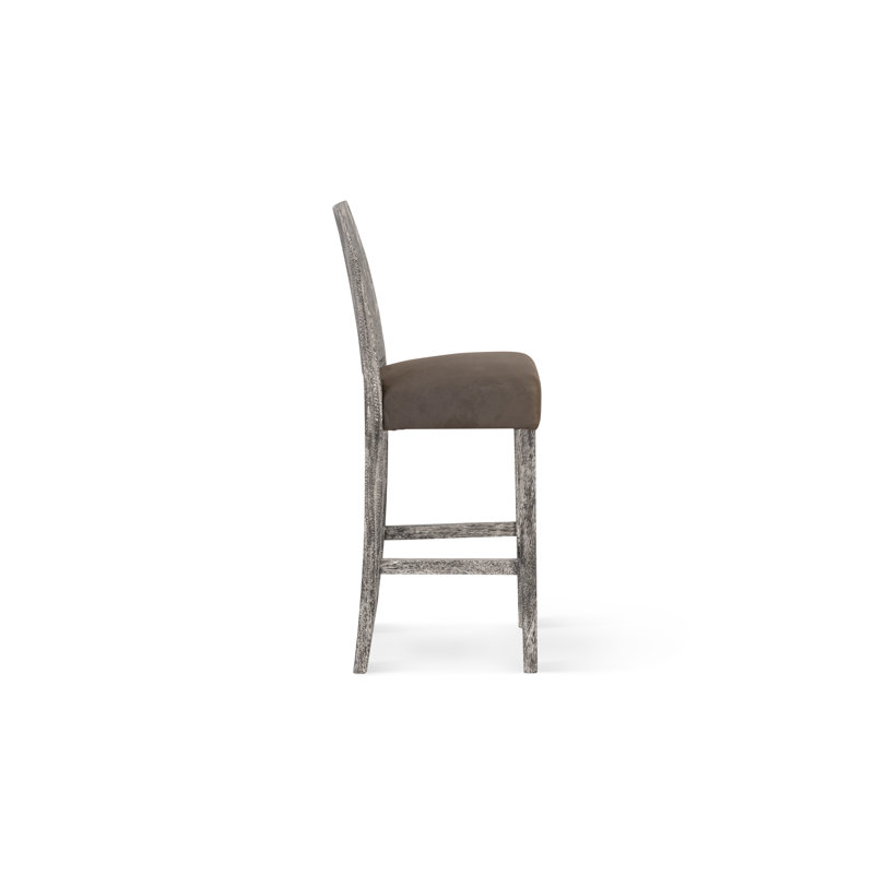 Gray Chamcha Wood Counter Stool with Upholstered Seat
