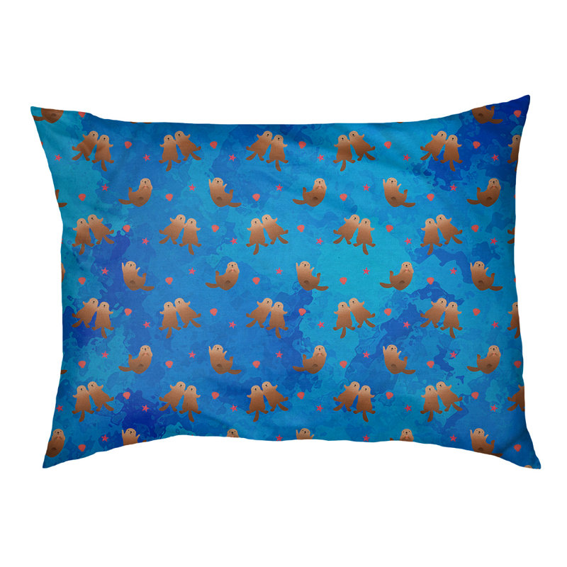 Coussin d'extérieur Campion Sea Otters, Moyen (L 29,5 po x P19,5 po x H 9,5 po), Bleu / Brun