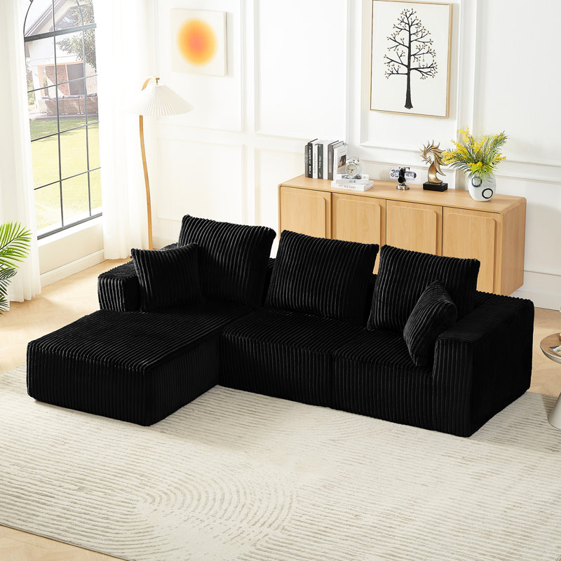 Black 4 - Seater Modular Corduroy With Deep Seat, Cloud Couch Style, Instant Use,, Black Corduroy