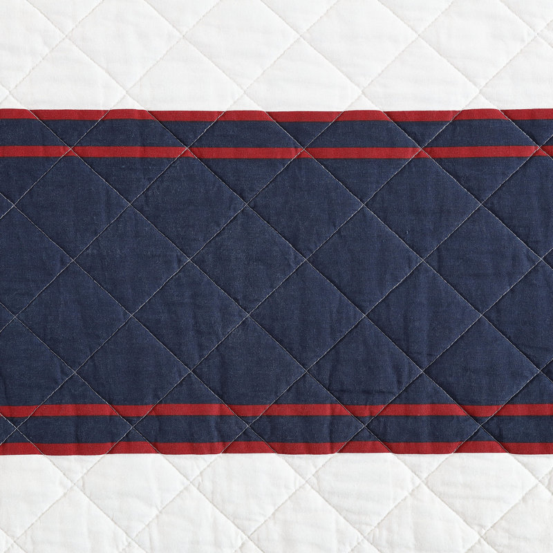 Nautica Wesley Blue Cotton Reversible Quilt Set, Twin Quilt + 1 Standard Sham