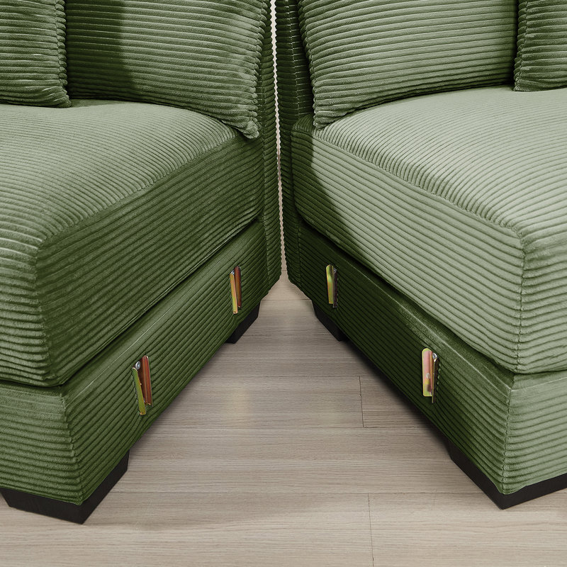 82.6"  Oversized Cloud Modular Sectional Couch,Corduroy Fabric Extra-Wide Armrests Throw Pillows Ergonomic Design High Resilience Cushion Easy Assembly,For Living Rooms Bedrooms,Green