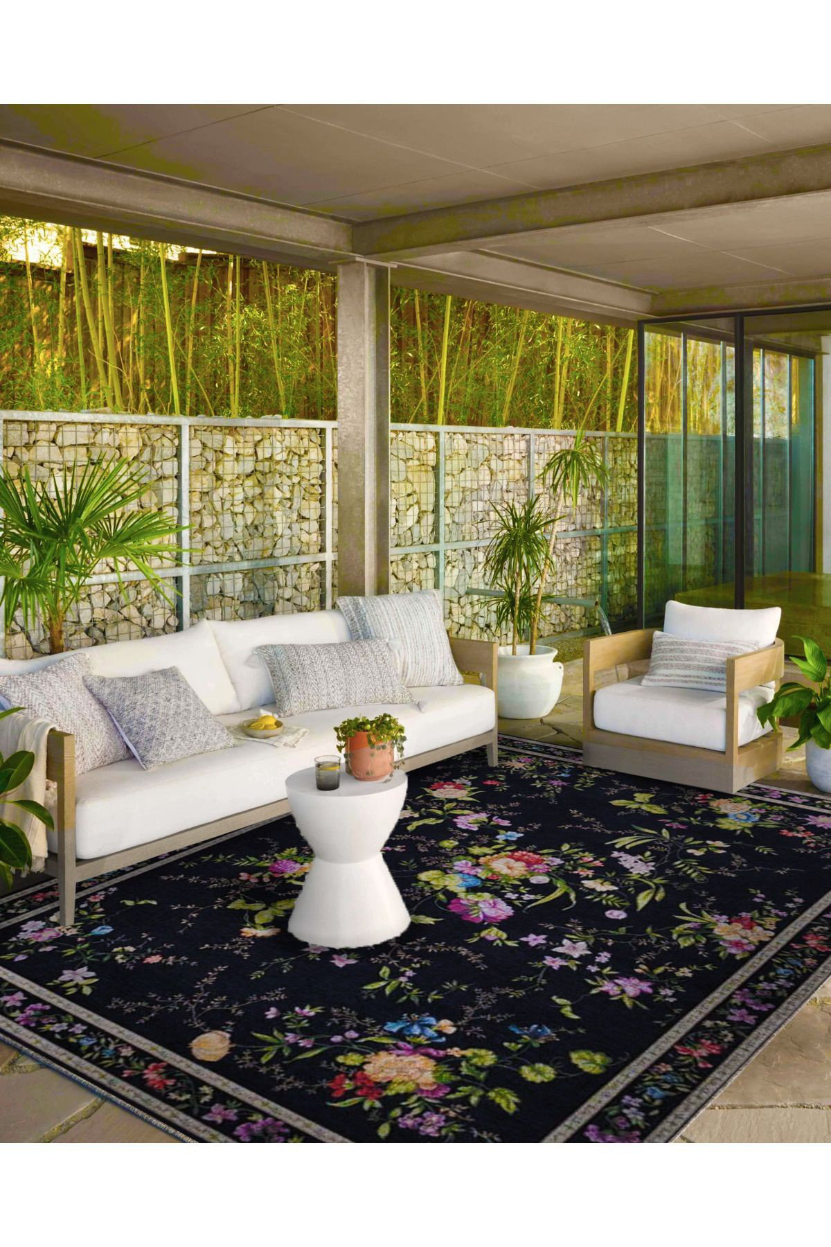 Hokku Designs Black Botanical Patterned Washable Rug | Wayfair