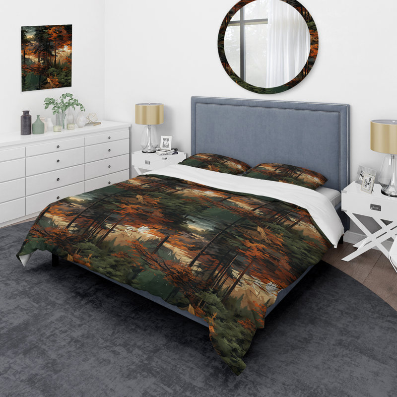 Ensemble de housse de couette à imprimé floral Forest Rustic Wilderness, Housse de couette simple + 1 taie décorative stan