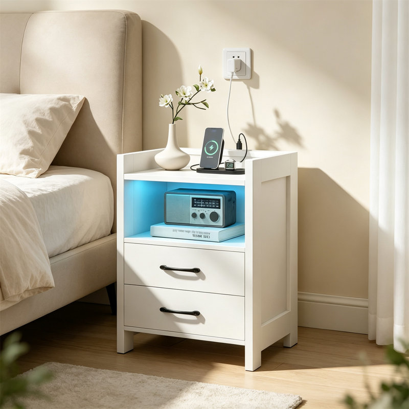 45 cm W Bedside Table, White