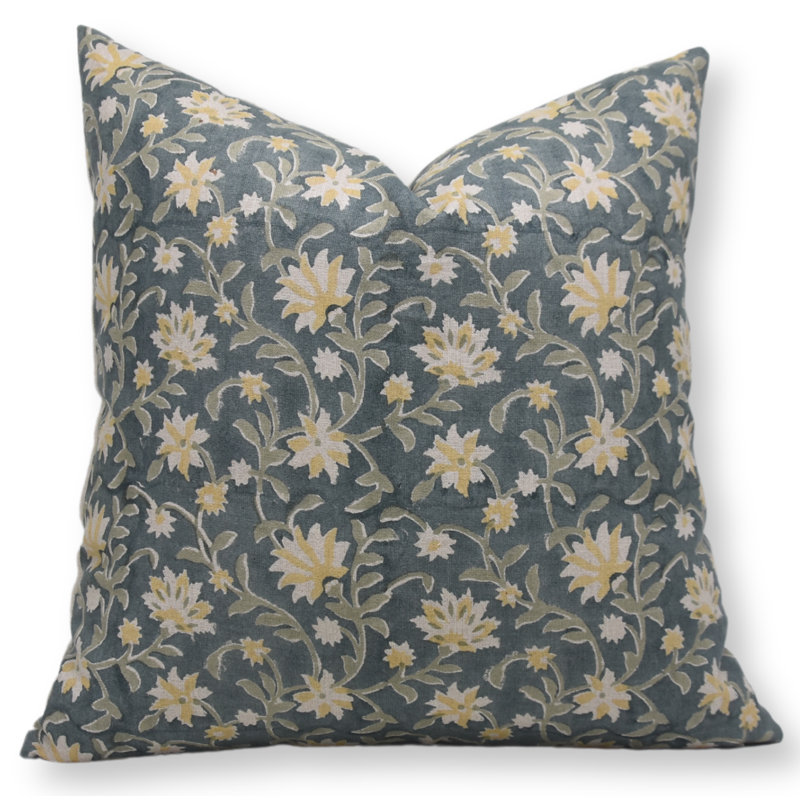 Housse de coussin en lin pur imprimé à la main Boho Home Accen, housse de coussin à imprimé floral traditionnel
