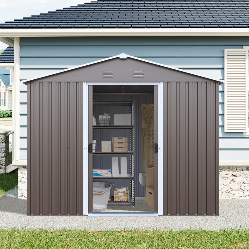 Remise de rangement extérieure en métal 8 pi x 4 pi avec fenêtre et fondation en métal, gris, Gray