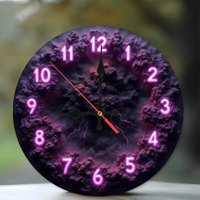 Purple Cloud Storm Clock Neon Wall Clock