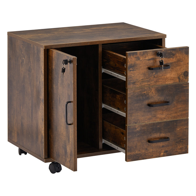 Soriano 60 cm W 3 -Drawer - Drawer Wheels / Casters included Mobile Filing Cabinet, Rustic Brown