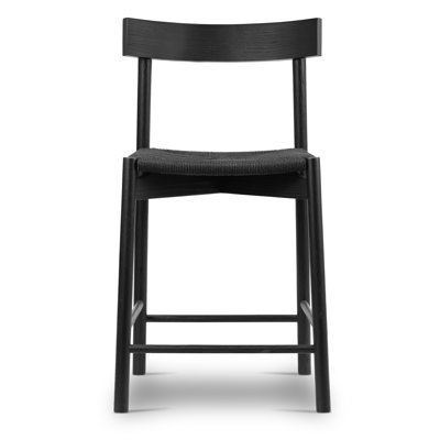 Tabouret de comptoir en bois massif Hamm avec assise tissée