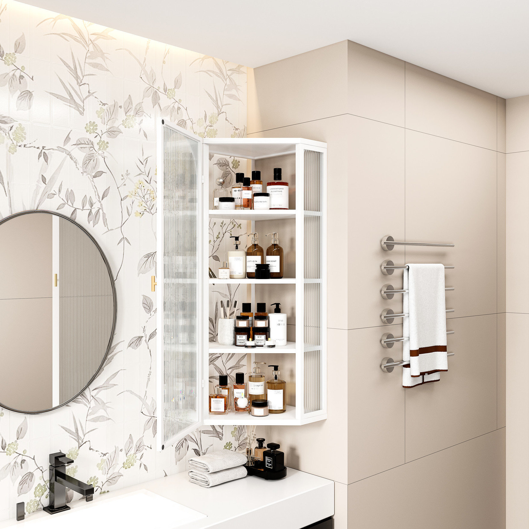 Wrought Studio™ White Wall Mounted Corner Cabinet For Space Saving ...