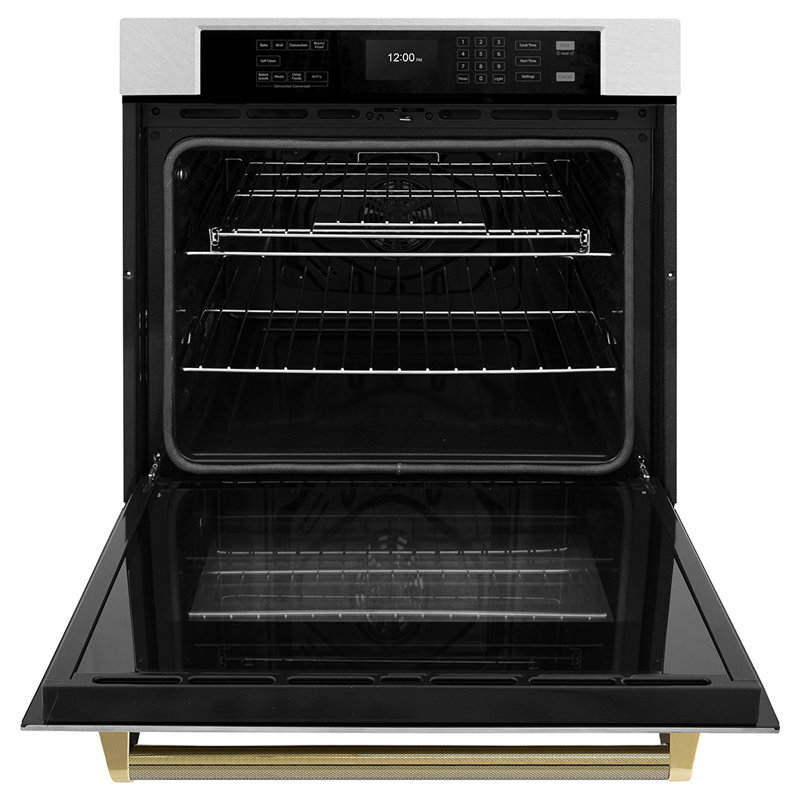 ZLINE Autograph 30 in. True Convection Single Wall Oven in Satin Steel with Gold Helix Handle