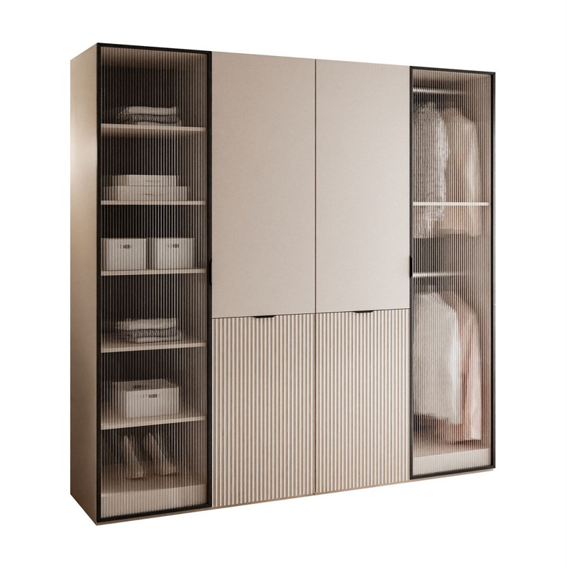Manufactured Wood Wardrobe, Sandy Beige/Fluted Glass