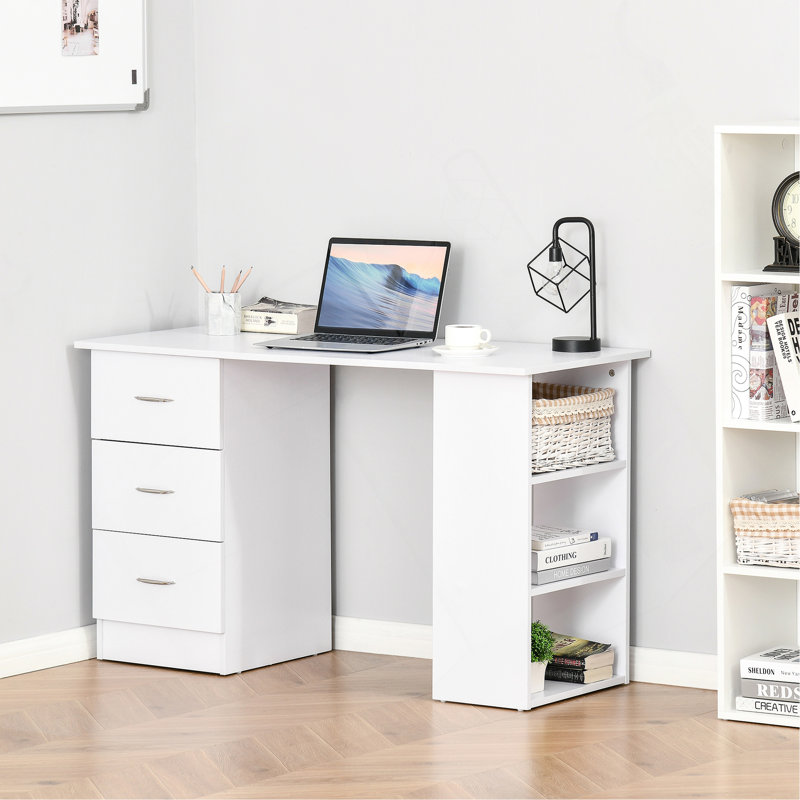 Poste de travail 47 po avec 3 tiroirs et tablette de rangement - blanc