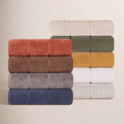 Camiren 100% Zero Twist Cotton Solid Waffle Honeycomb Plush Soft Absorbent Medium Weight Face Towel/Washcloth