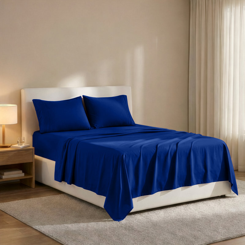 Lux Decor 4-Piece Ultra Soft Microfiber Sheet Set Deep Pocket Fitted Sheet, Wrinkle-Resistant & Easy Care Bedding, Royal Blue