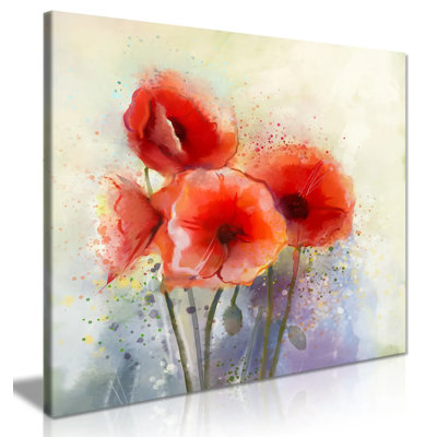 Red Poppy Flowers - Wrapped Canvas Painting