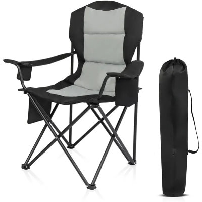 Heavy Duty Folding Camping Chair With Cooler Cup Holder Side Pocket Portable Padded Oxford Fabric Lawn Chairs For Adults Carry Bag Supports 400Lbs