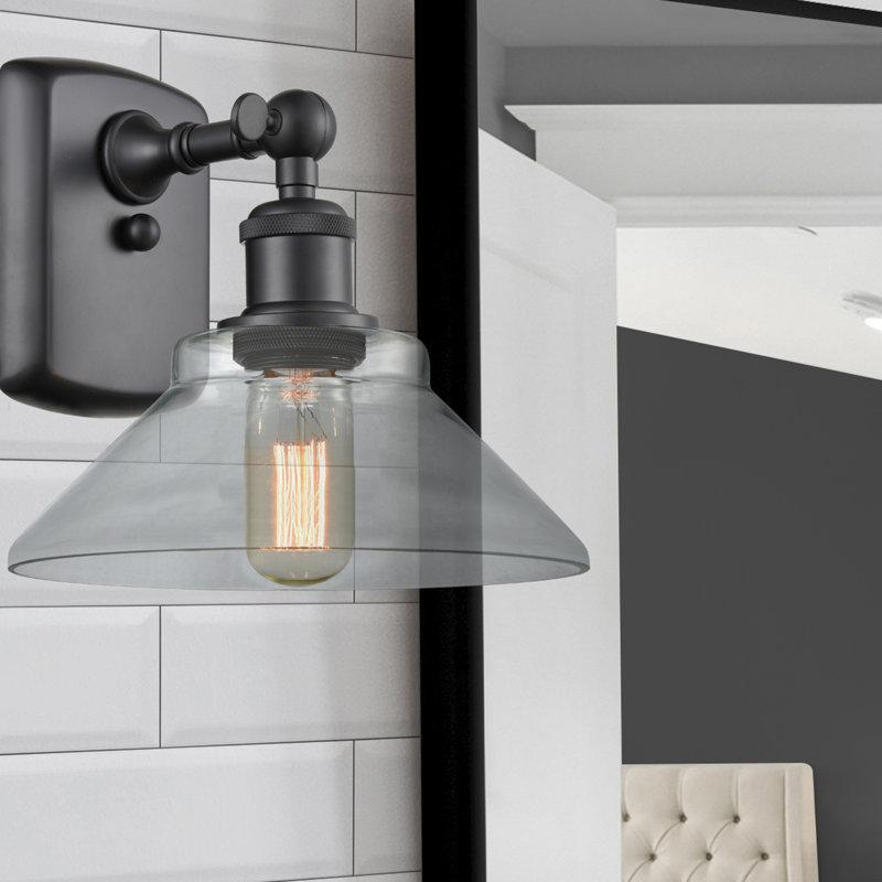 Newton St Loe Armed Sconce, Matte Black, LED, Clear