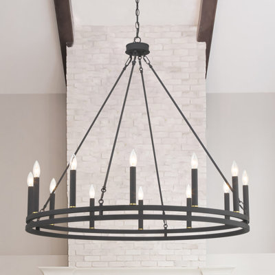 12 - Light Steel Dimmable Wagon Wheel Chandeliers