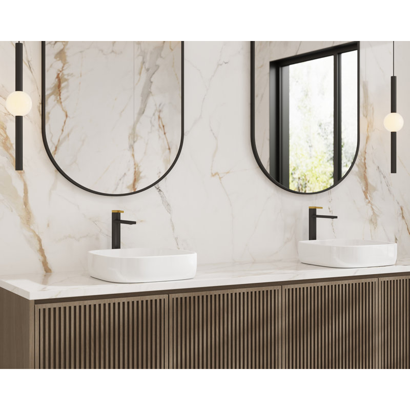 Robinet de lavabo vasque H 12 po avec bonde escamotable Tinian, Noir mat / or brossé