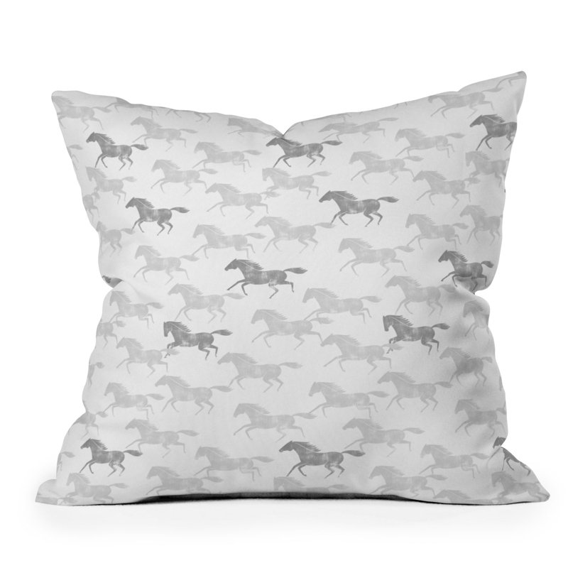 Coussin extérieur Little Horse Design, Gris / cheval noir, Carré 20 po