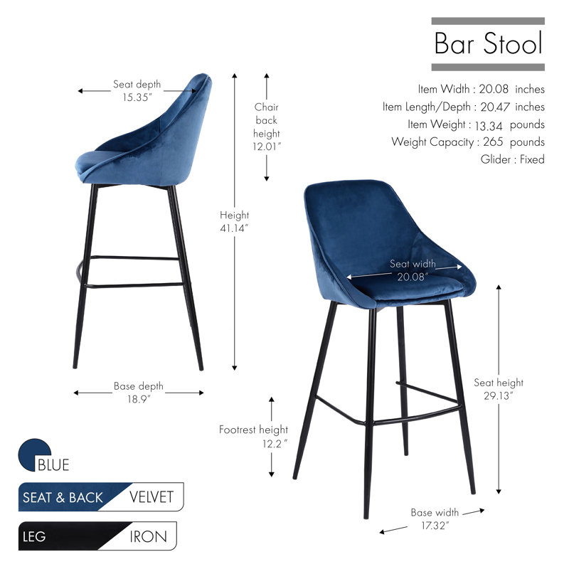 Tabouret Layken, Tabouret de bar (siège d'une hauteur de 29 po), Bleu