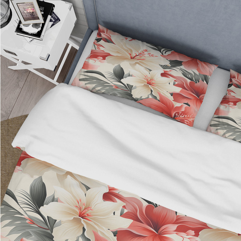 Literie délicate motif tropical neutre III, Housse de couette pour très grand lit et 2 très