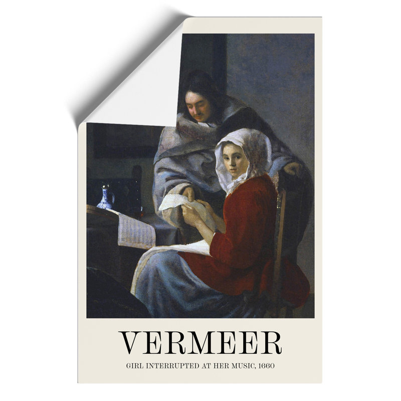 Girl Interrupted At Her Music by Johannes Vermeer - No Frame Painting, 30cm H x 21cm W x 0.1cm D