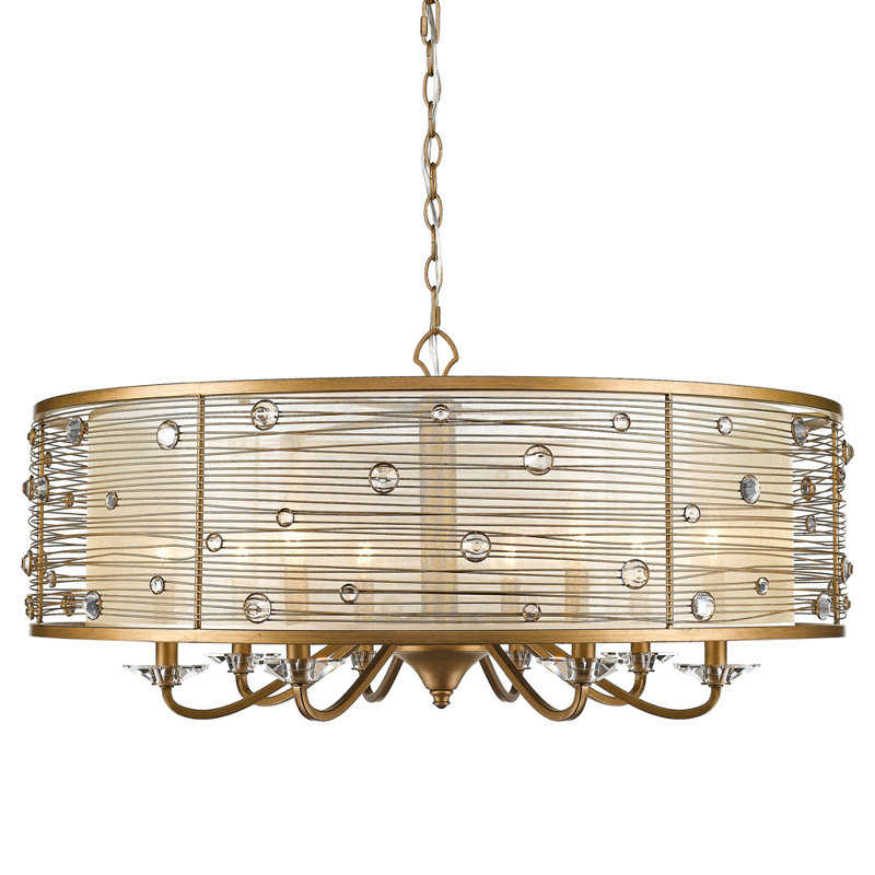 Lustre cylindrique à 8 lumières de style bougie Barneveld, Or péruvien
