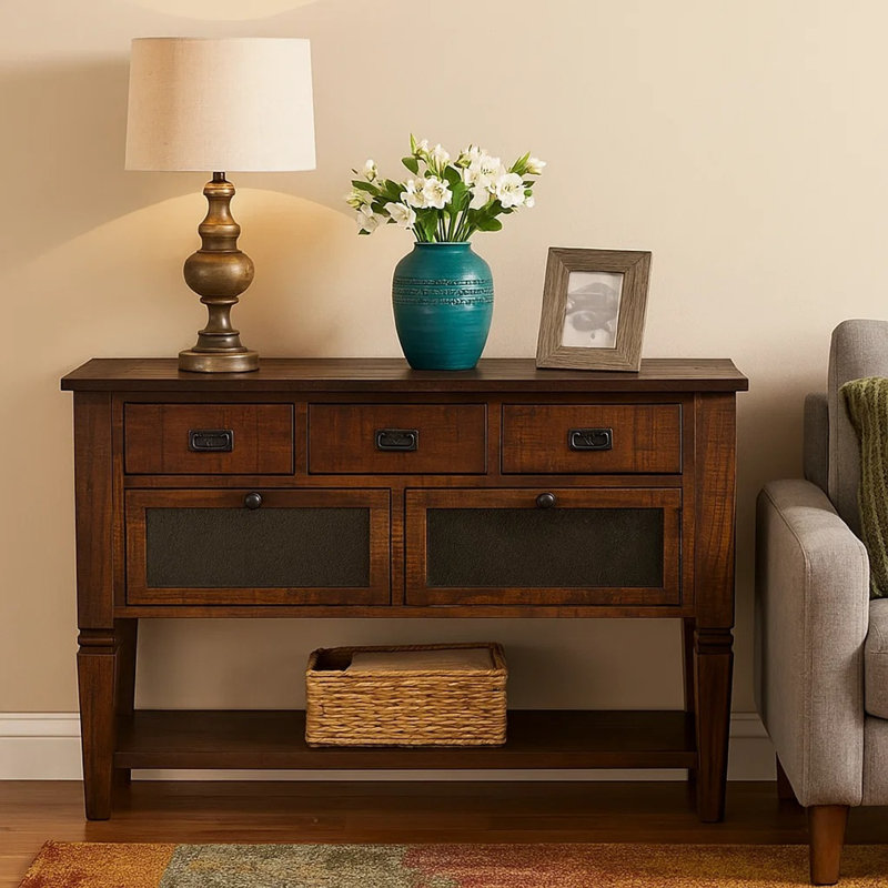 Buffet console Flint, 2 portes, 3 tiroirs, tablette, brun rustique