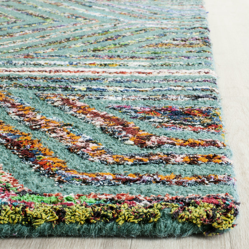 Tapis Abstrait Touffeté À La Main Laine Et Coton Nantucket en bleu, Rectangle 8 pi x 10 pi