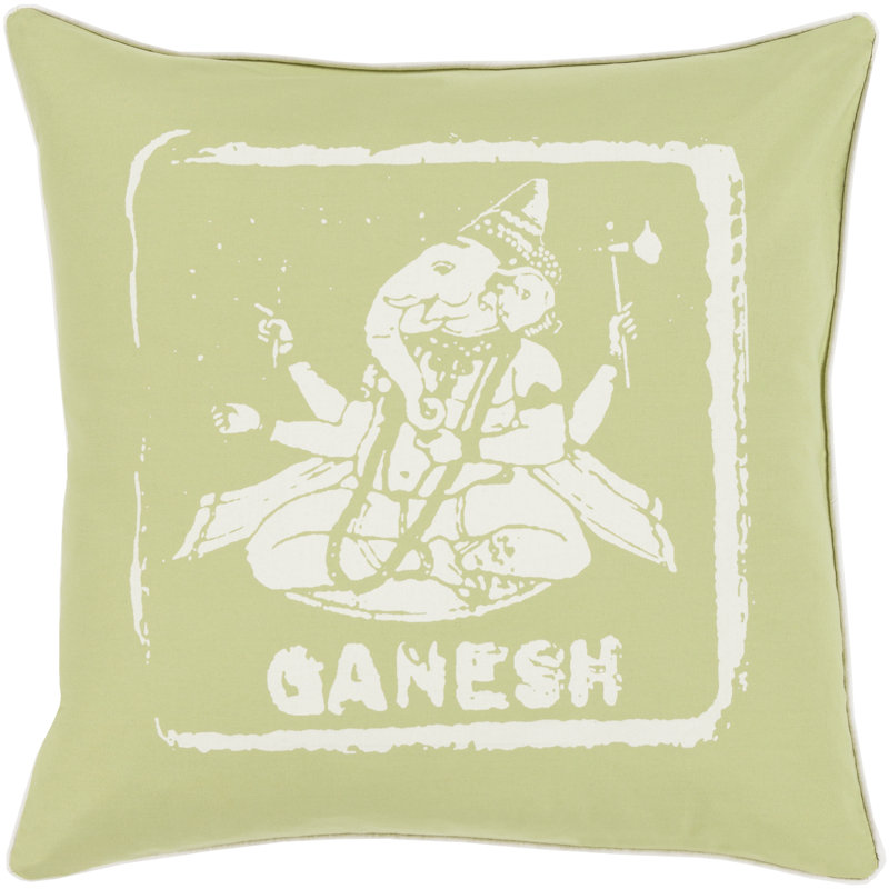 Cotton Throw Pillow, 22" H x 22" W x 4" D, Lime/Cream, No Fill
