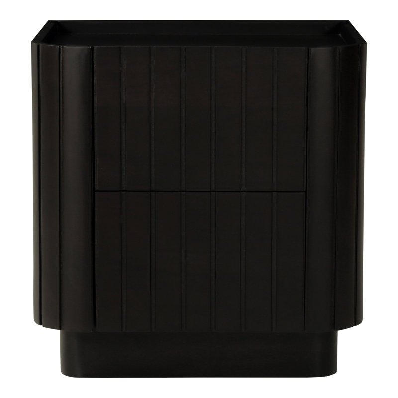 Povera 2 - Drawer Solid Wood Nightstand, Black