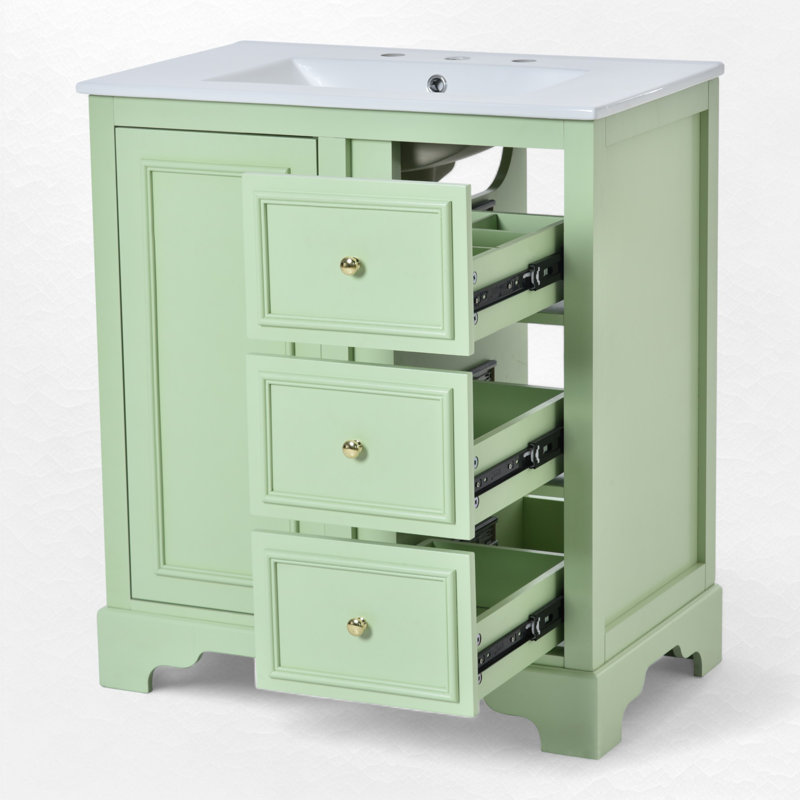 Meuble-lavabo simple 30 po avec comptoir en céramique, Vert, Or