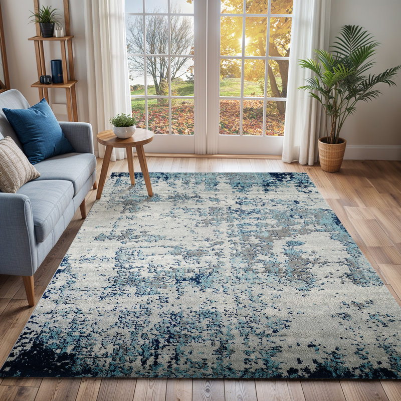 Wyona Power Loom Dark Blue/White/Charcoal Rug, Rectangle 200 x 274cm