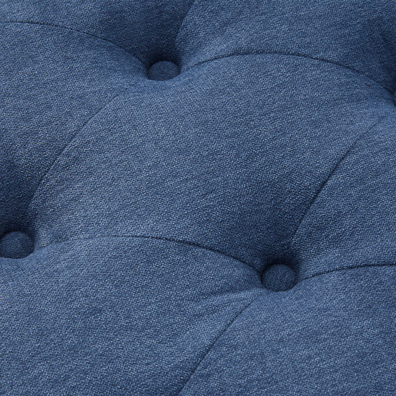 Dark Blue Upholstered Storage Ottoman Bench with Solid Wood Legs