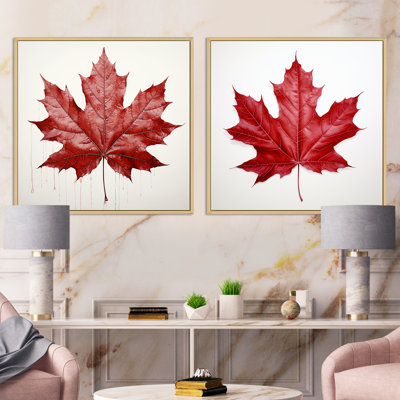 «Scarlet Maple Leaf Simplicity» - ensemble de 2 feuilles carrées