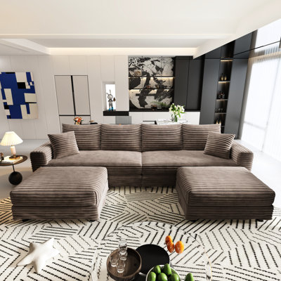 102.4" 4 - Seat With Corduroy, Solid Wood Frame, High Density Sponge, Comfortable Deep Seat, And Easy Assembly Simple Steps