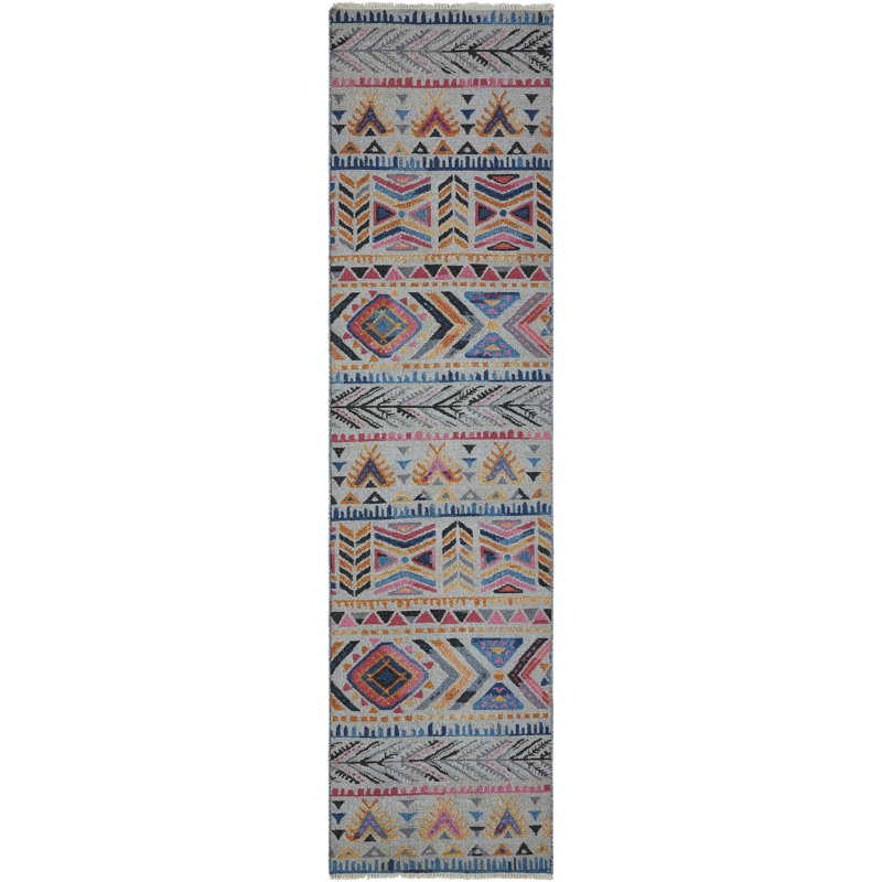 Tapis en laine tissé à plat à la main Mathism Prism, Tapis de couloir 2 pi 6 po x 10 pi