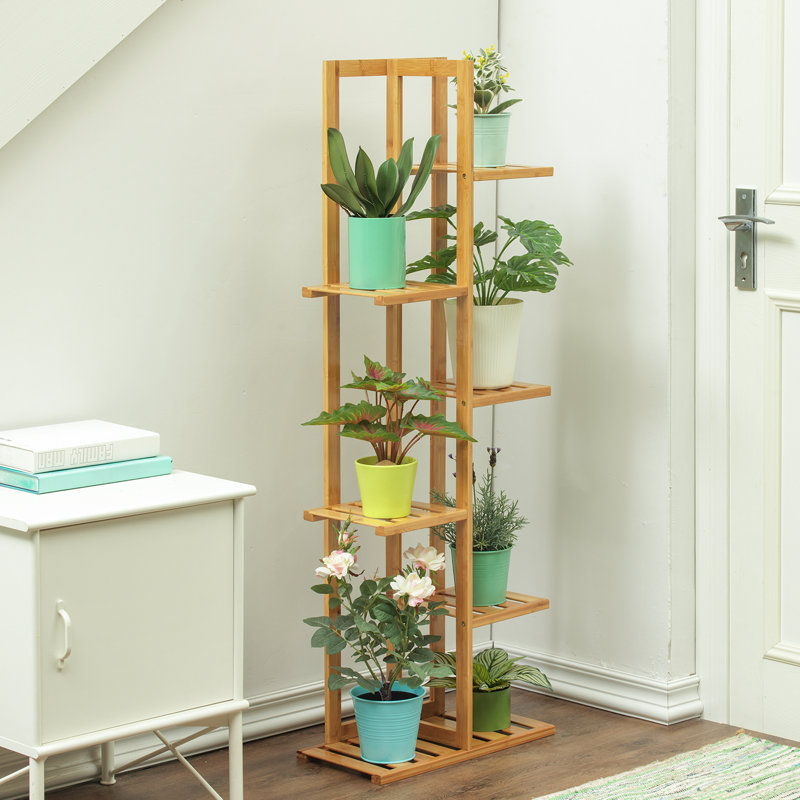 Support à plante vertical en bambou pour 6 plantes à 6 niveaux