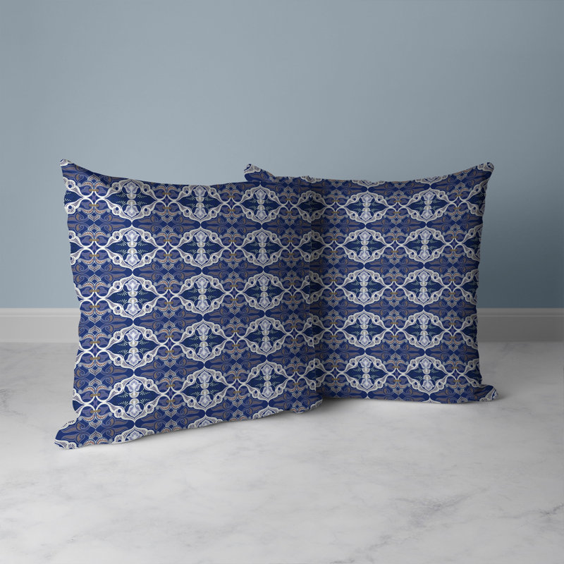 Blue and White Floral Broadcloth Square Throw Pillow