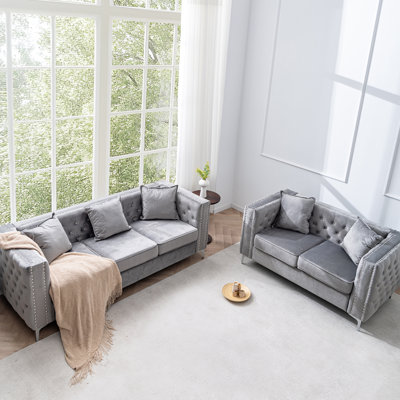  Ensemble de canapé Chesterfield en velours 2 épices