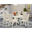 5 Piece Dining Table Set for 4 Includes an Oval Kitchen Table with Butterfly Leaf and 4 Light Beige Linen Fabric Parsons Chairs, Linen White-892007509-866094235-824410124