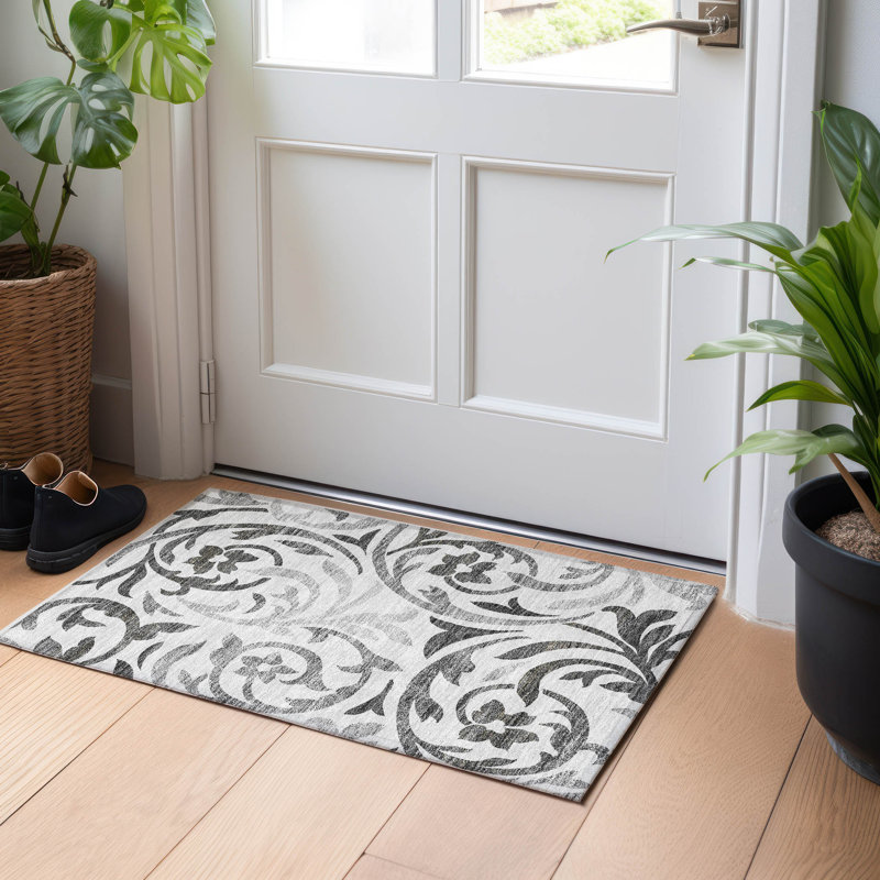 Premium Machine Washable Prisco Gray Rug, Rectangle 1'8" x 2'6"