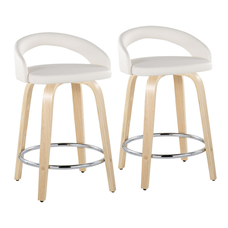 Tabouret de comptoir contemporain, Blanc, Naturel / Argenté