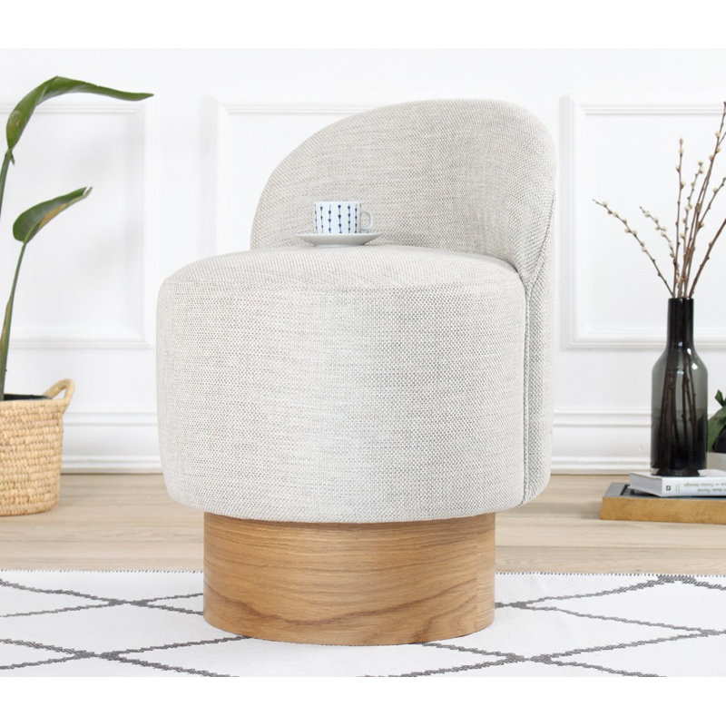 Pouf gris clair avec pieds en bois, 26,0 po de hauteur x 18,5 po de diamètre | Revêtement 50% coton / 50% lin, 35 éponges orthopédiques, hauteur assise: 17,3 po | Sièges élégants et confortables pour le salon ou la chambre à coucher