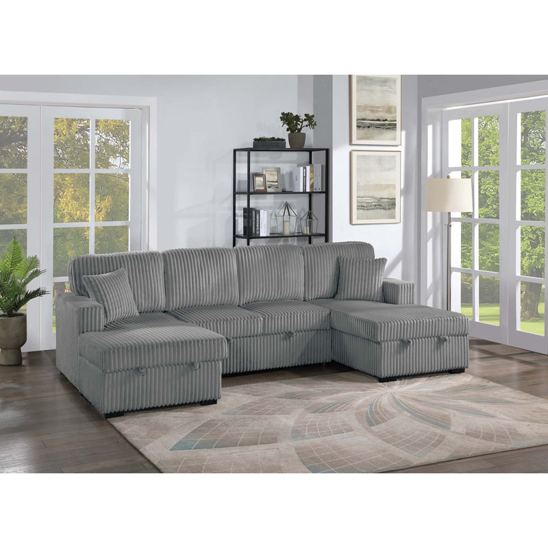 Canapé modulaire convertible 3 pièces Whitney, Velours côtelé large fumé
