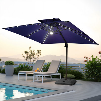 Parasol extérieur carré en porte-à-faux à DEL 128 po x 128 po, poids de comptoir inclus