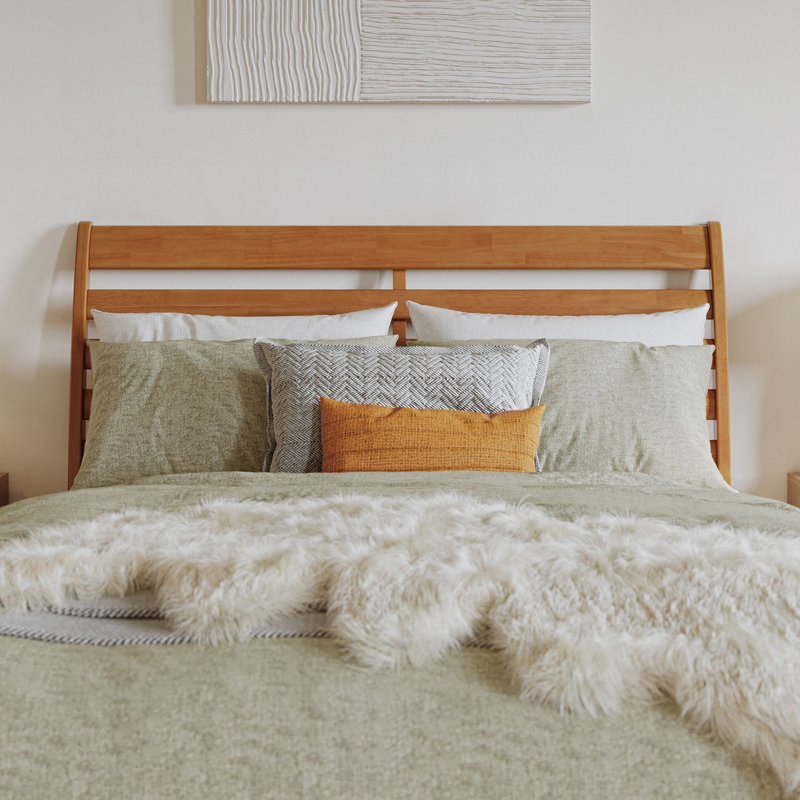 Ashmun Solid Wood Sleigh Slat Panel Headboard, Queen, Light Toffee